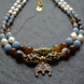 Two-row necklace with agate, angelite and pearls from the "Lavender Coffee" collection, Brown