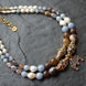 Two-row necklace with agate, angelite and pearls from the "Lavender Coffee" collection, Brown