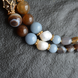 Two-row necklace with agate, angelite and pearls from the "Lavender Coffee" collection, Brown