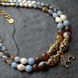 Two-row necklace with agate, angelite and pearls from the "Lavender Coffee" collection, Brown